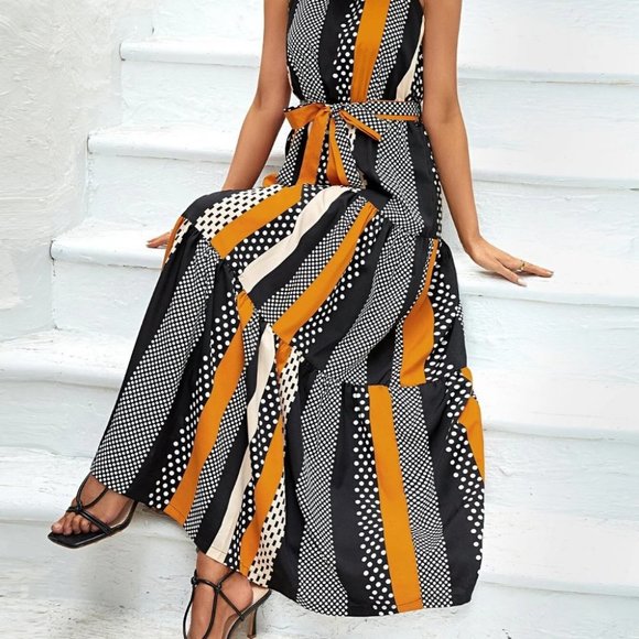 Boho Vacay Womens multicolor striped & Polka Dot Print maxi Dress - Picture 4 of 5